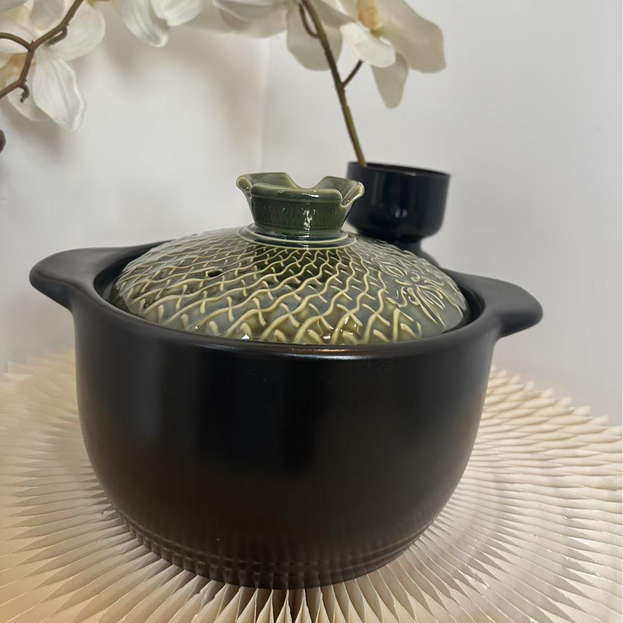 花盖防干烧黑砂锅耐高温大口径家用燃气灶汤锅明火煲 JXJ