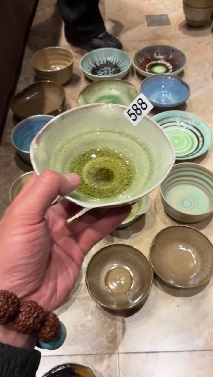 瓷片青*588绿心四角碗1个