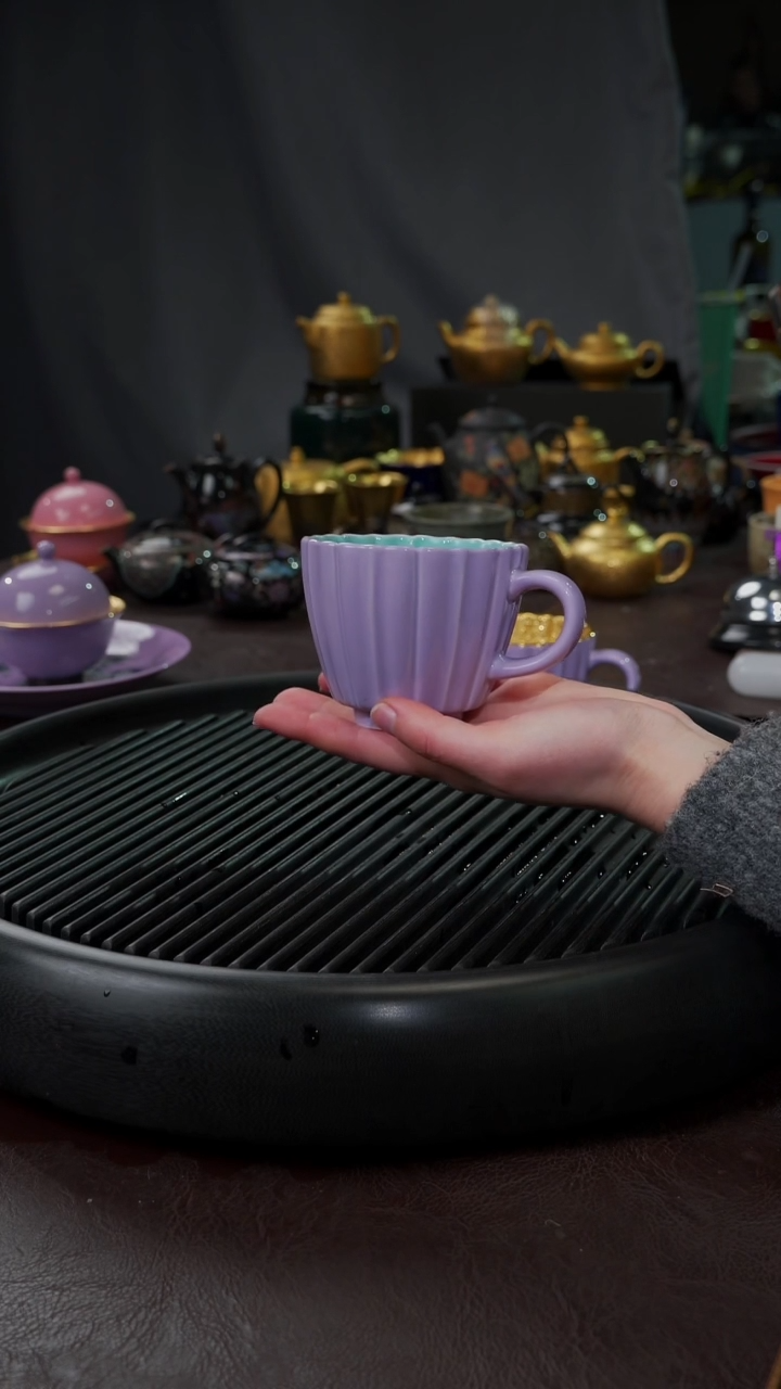 【闪购商品】杯【宜景窑烟幕紫】撞色筋纹马克杯