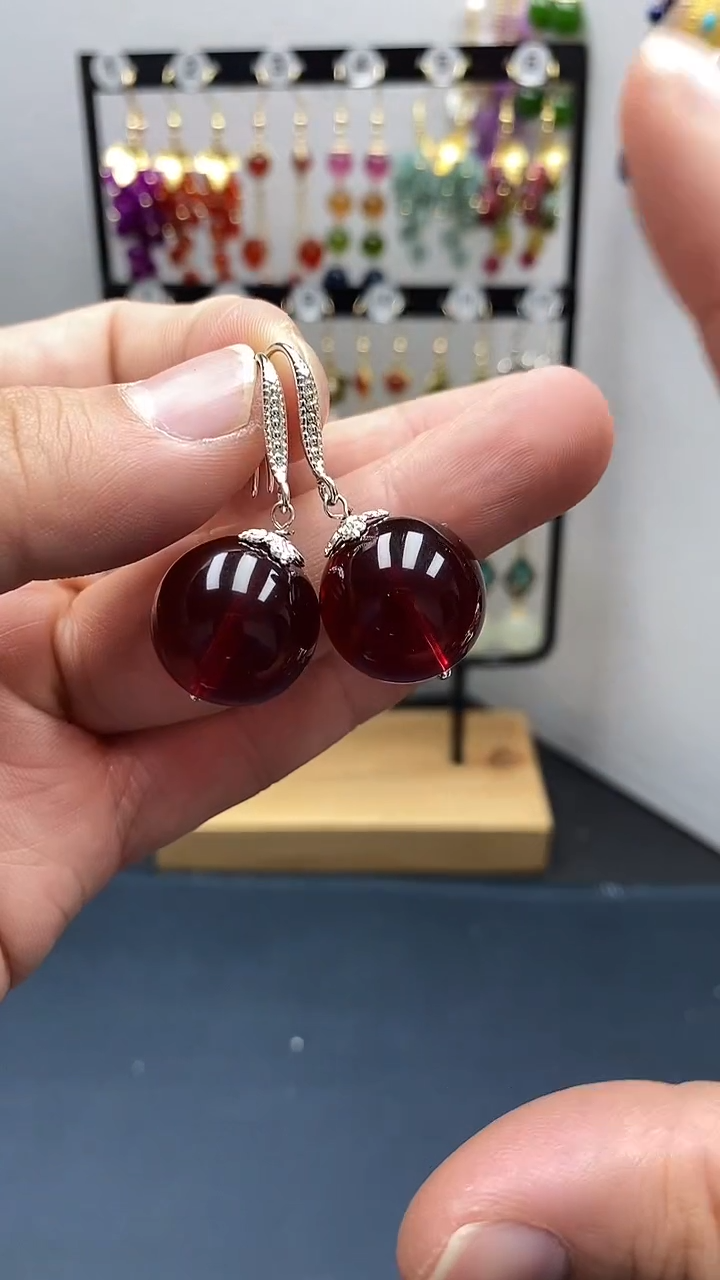 【闪购商品】血珀耳饰银S925镶嵌尺寸18mmW2