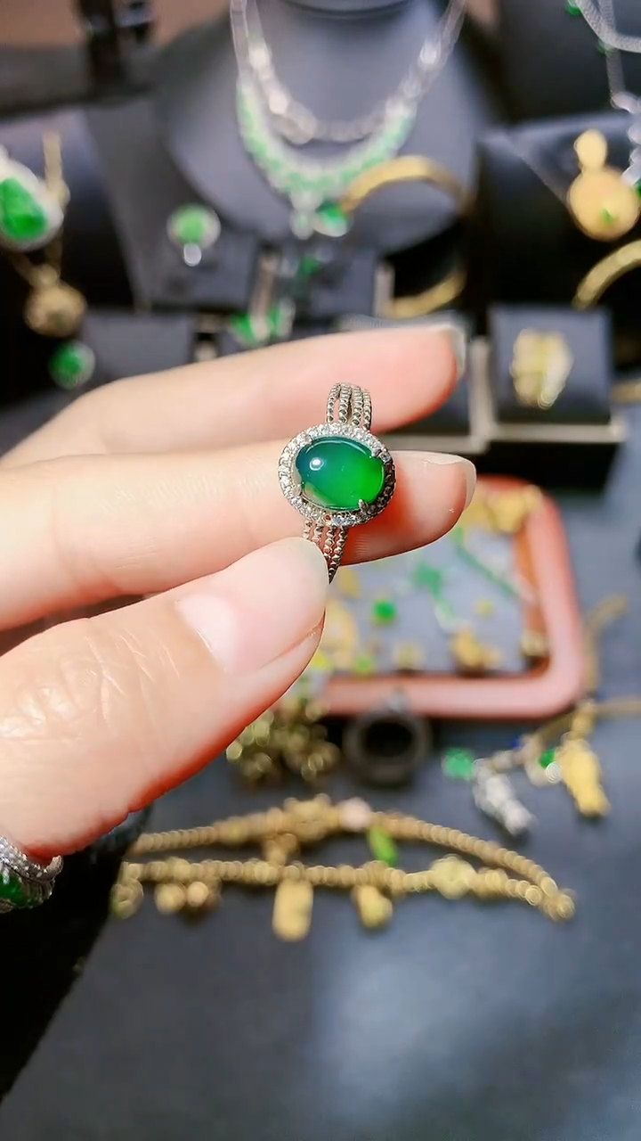 翡翠银S925镶嵌戒指戒指