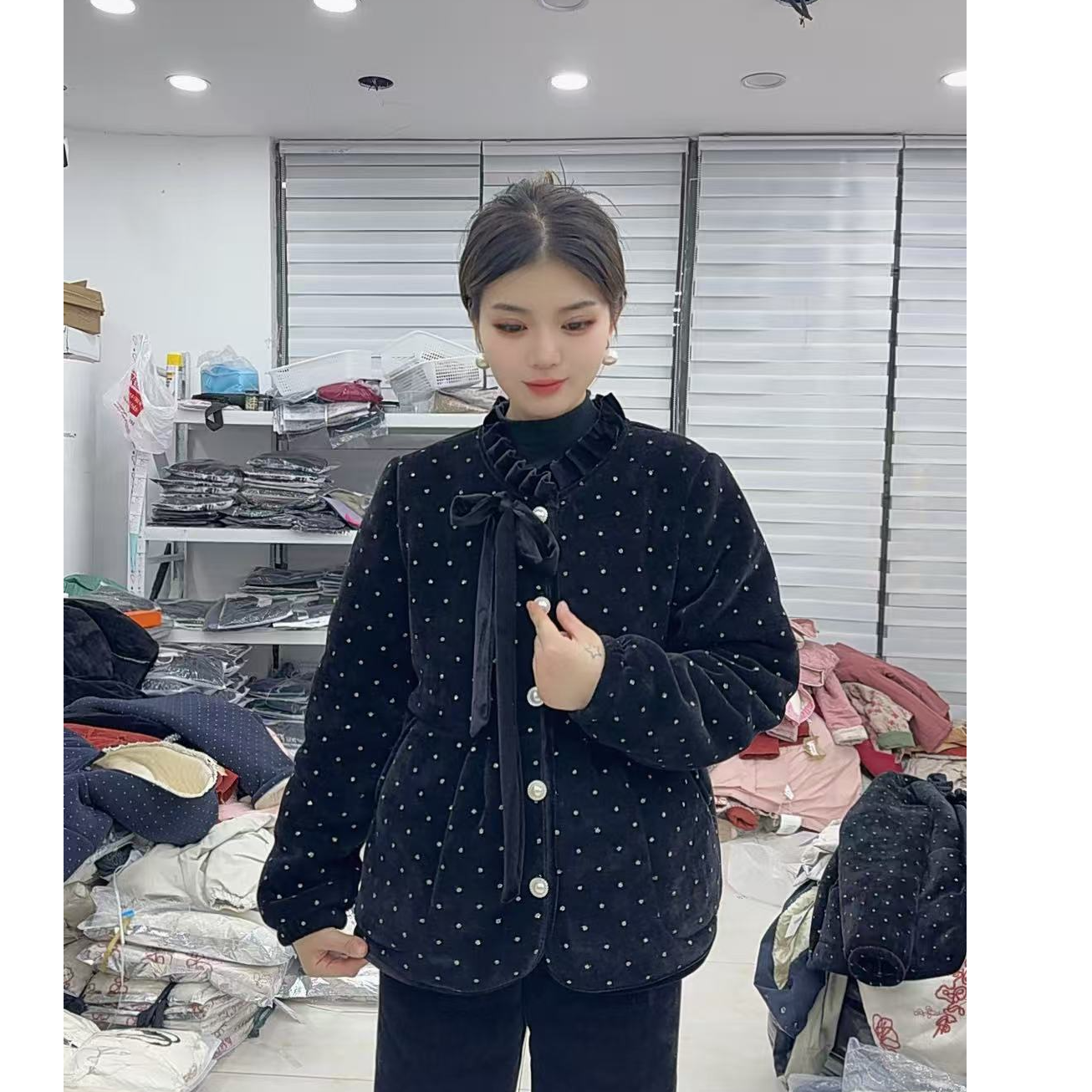 《可外穿》三层夹棉加厚亮晶晶小香风家居服套装