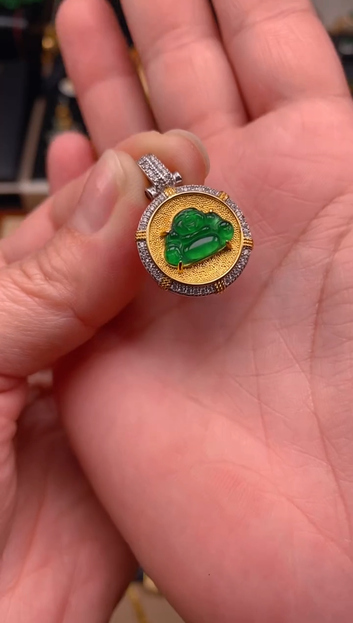 【闪购商品】翡翠吊坠(不含链)银S925镶嵌佛公