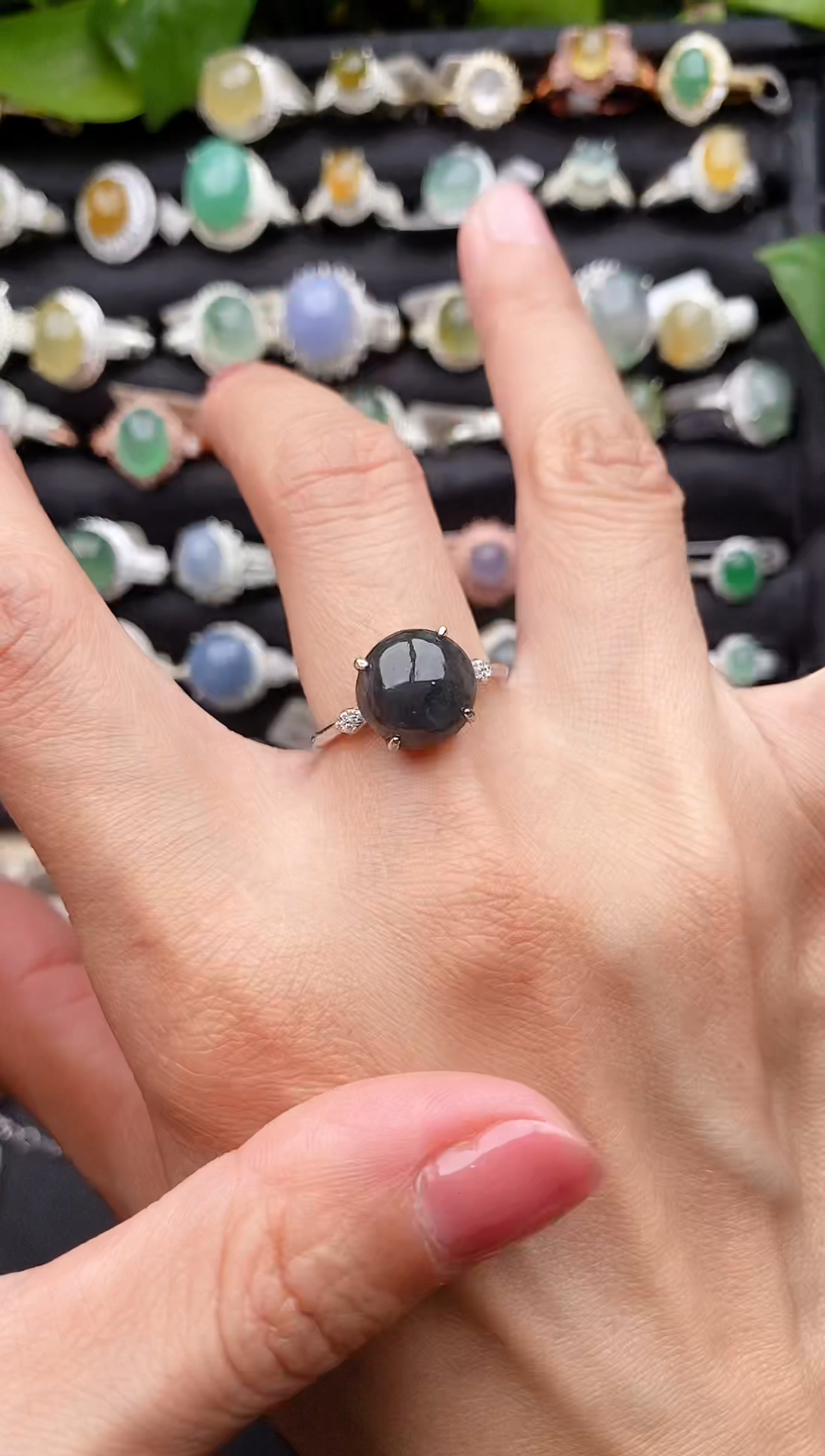 【闪购商品】翡翠戒指银S925镶嵌缅甸天然A货翡翠33  7-3