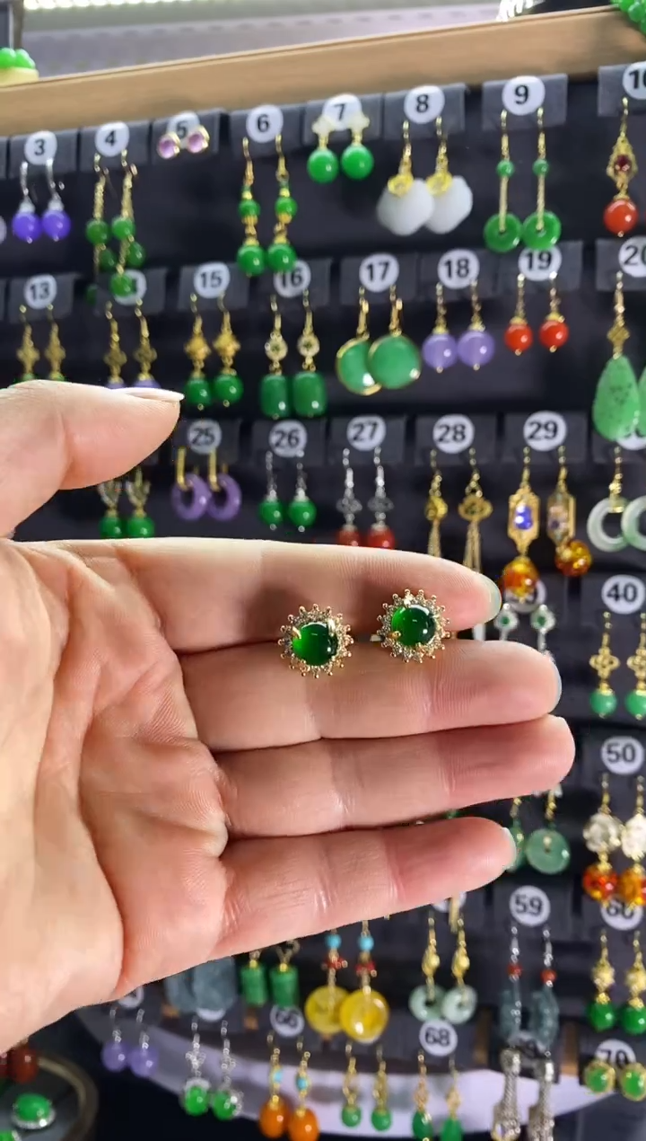 【闪购商品】翡翠耳饰银S925镶嵌990..