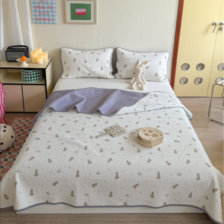 【双面全棉轻薄四季款】双面可用水洗小包边床盖三件套