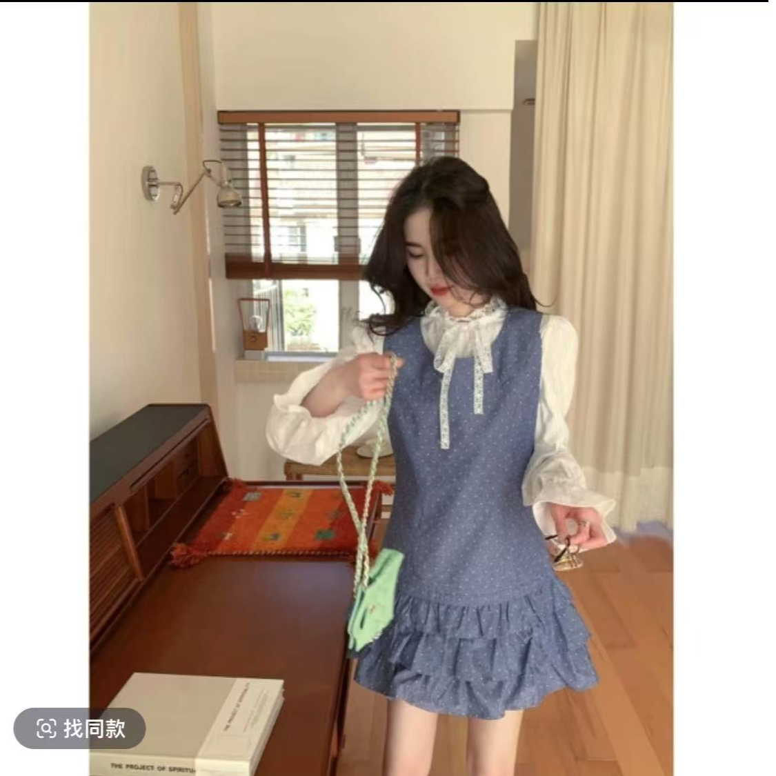 （看姐妹预约人数上新款式）新款韩版蕾丝拼接花边衬衫+半身裙套装