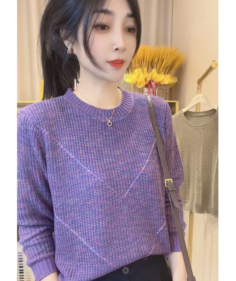 【幻彩星空】圆领元宝V形套头长袖气质百搭宽松显瘦秋冬季针织上衣