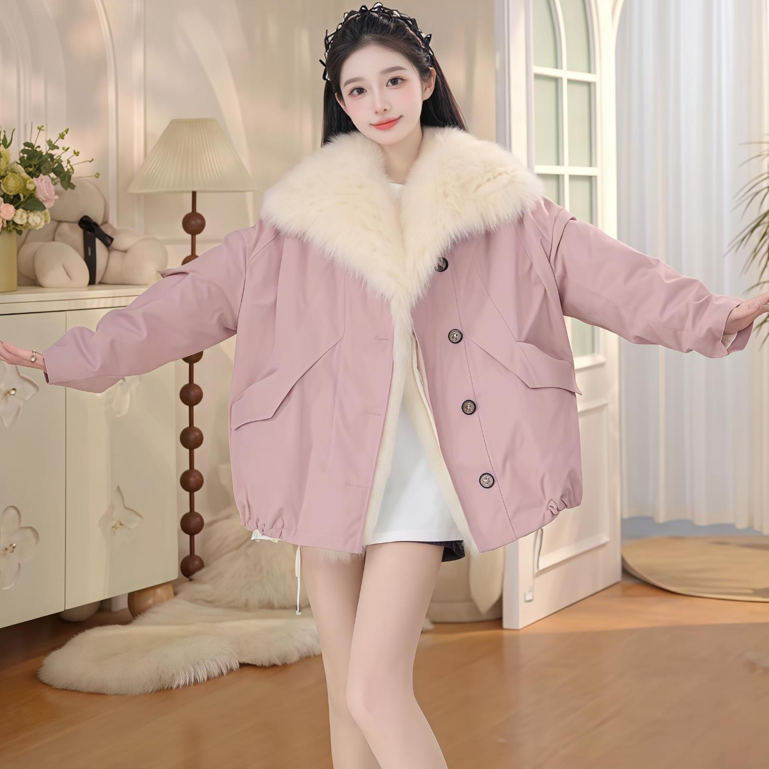 正品女装高档仿狐狸毛环保皮草千金中长款毛毛外套加厚加绒派克服