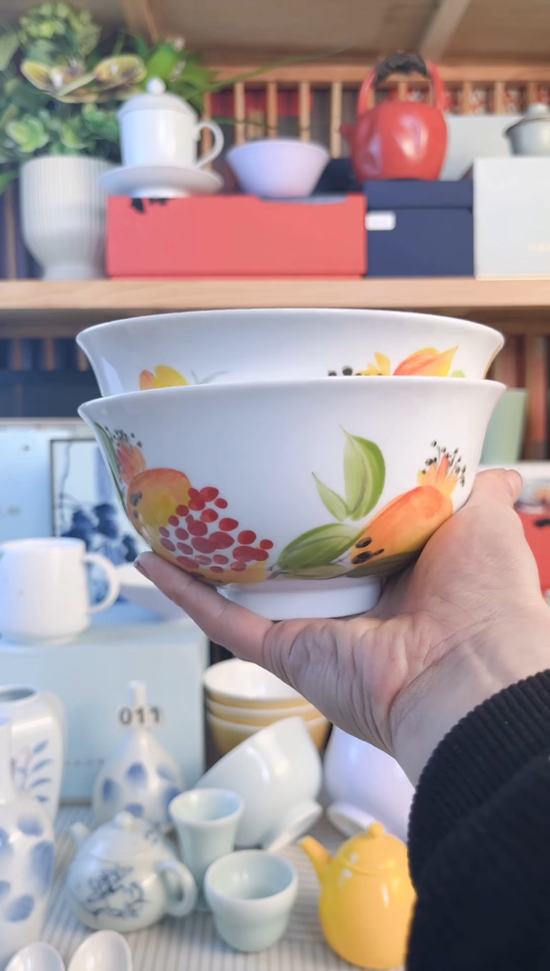 陶是****呀手绘6英寸釉下高温白瓷面碗2个