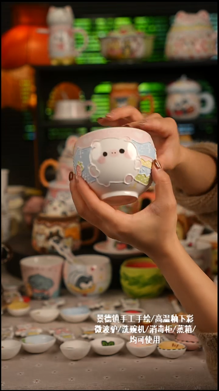 陶瓷无盖款景德镇高温釉下彩纯手绘创意瓷 