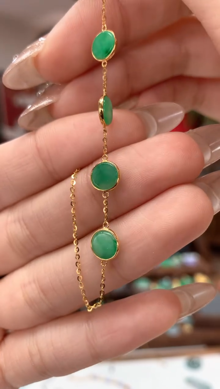 【闪购商品】翡翠手链18K金镶嵌手链