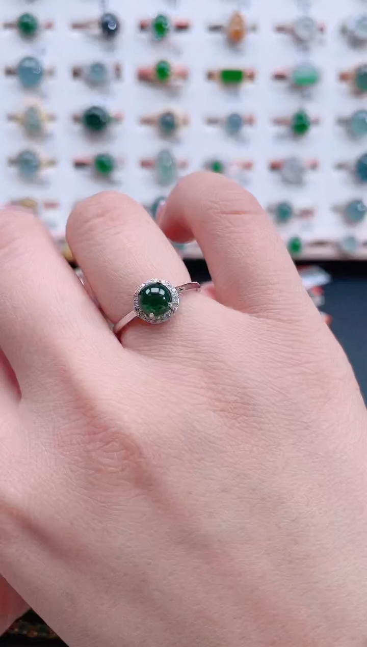银S925镶嵌戒指翡翠天然翡翠