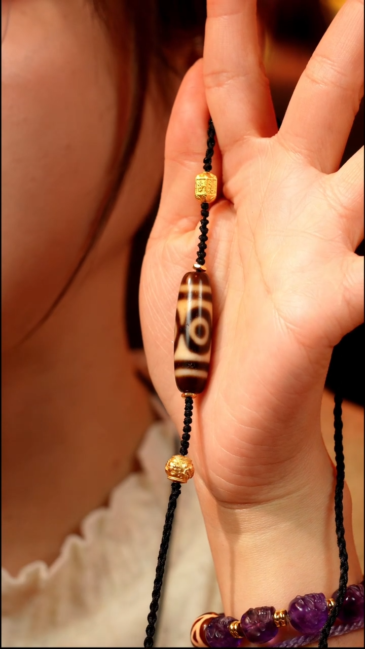 玛瑙/玉髓颈饰合金今****山伽元珠玉｜上肯-熊猫三眼玛瑙锁骨链