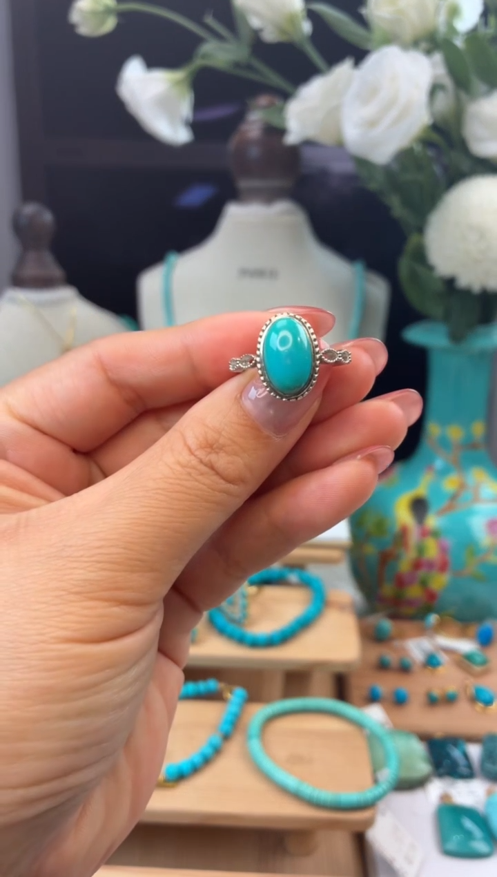 银S925镶嵌绿松石戒指1