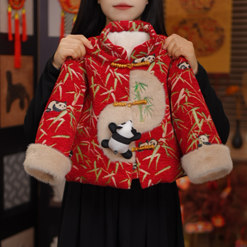 2026款【熊猫抱竹】新中式拜年服  冬季保暖加厚国风儿童冬装25Y556