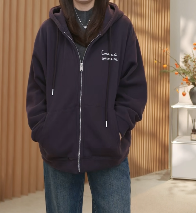 【褚培培自制】CHUPEIPEI/秋冬加绒连帽奥粒绒洋气减龄卫衣外套女