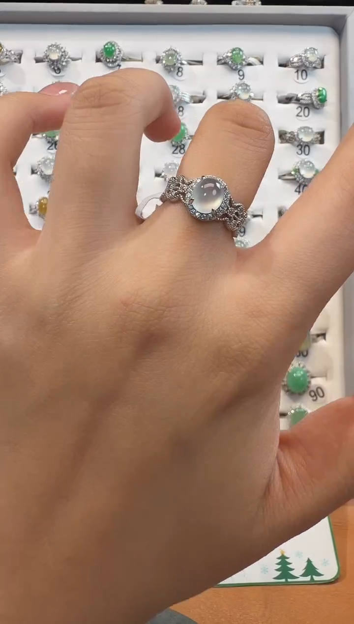 银S925镶嵌戒指翡翠925银镶翡翠戒指镶嵌116