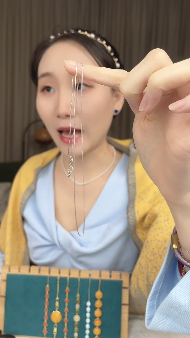 项链银S925镶嵌淡水珍珠银链子