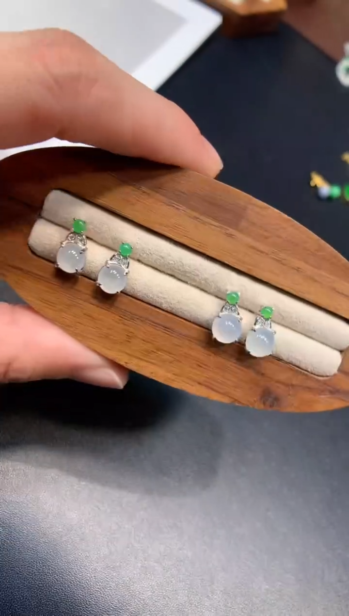 银S925镶嵌翡翠耳饰耳钉 多样性发一件