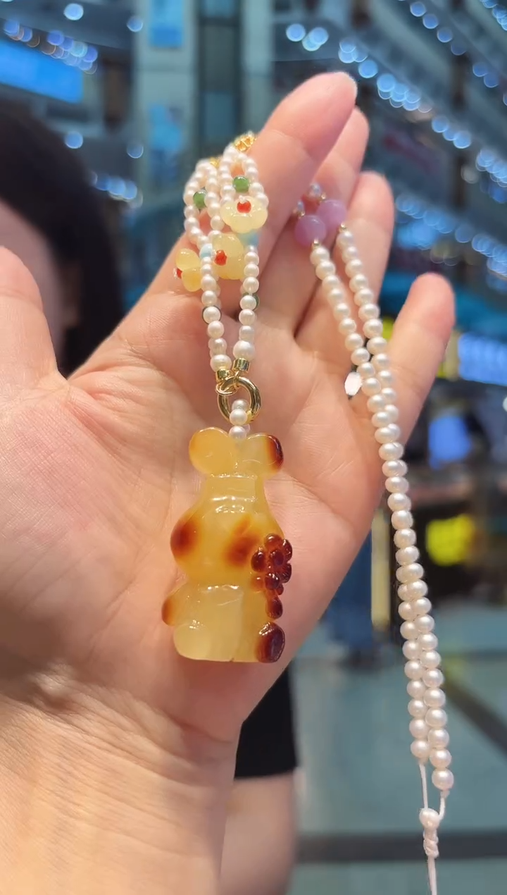 未镶嵌颈饰琥珀琥珀兔子吊坠项链 多样性发一