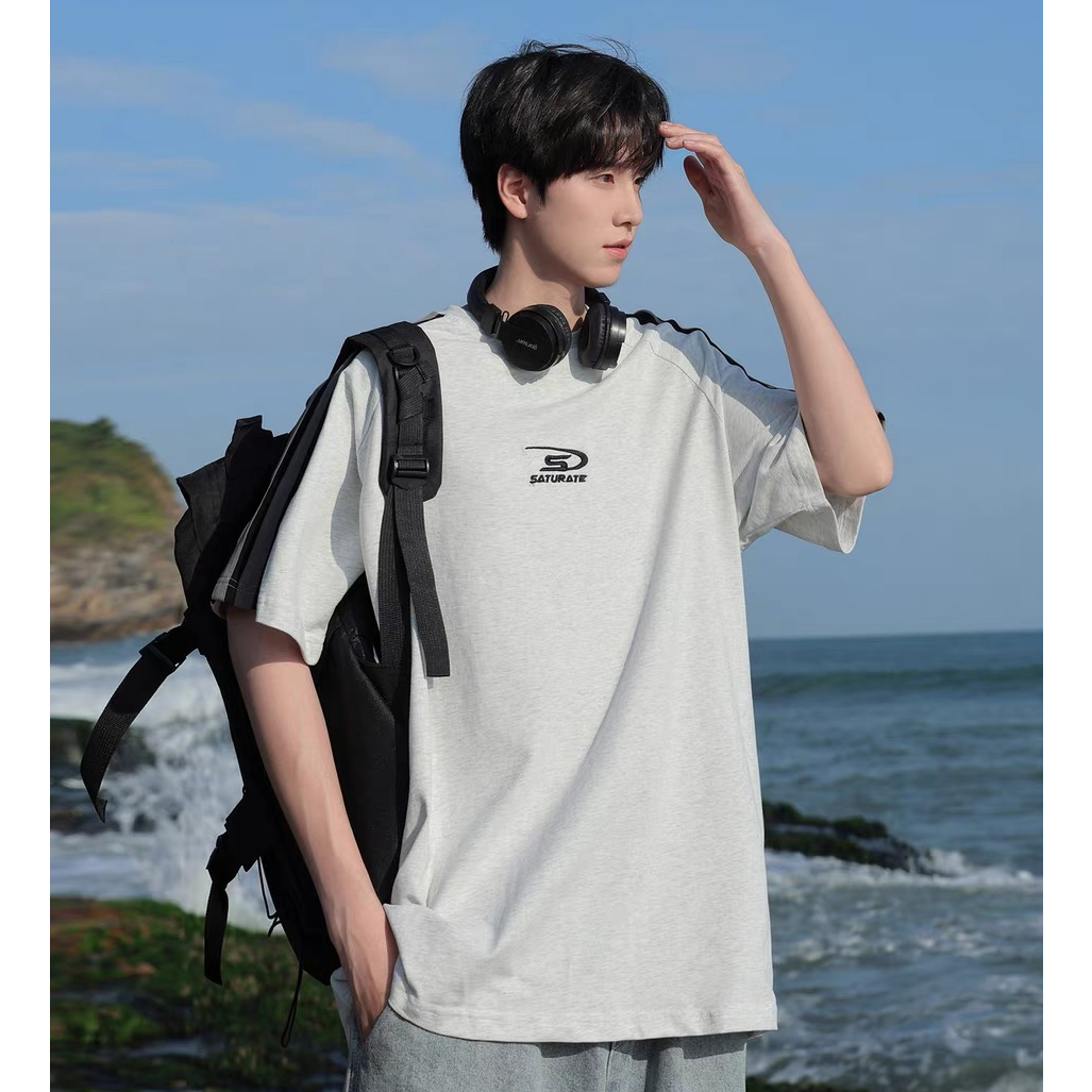 君君重磅三条杠短袖T恤男款夏季美式宽松半袖体恤