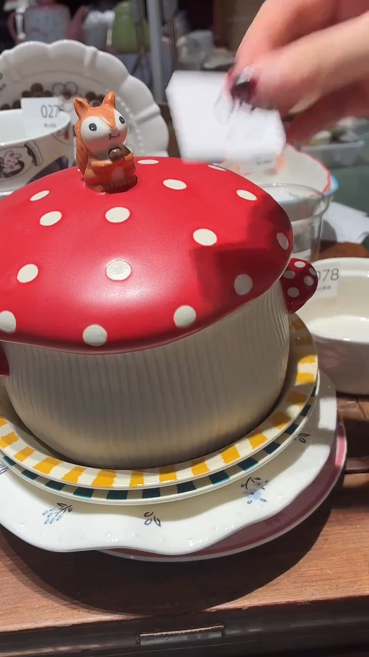 瓷080 松鼠蘑菇 大碗 瑕疵