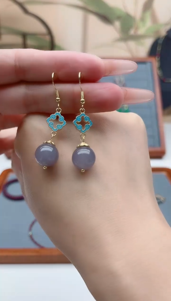 玛瑙/玉髓耳饰银S925镀金镶嵌999