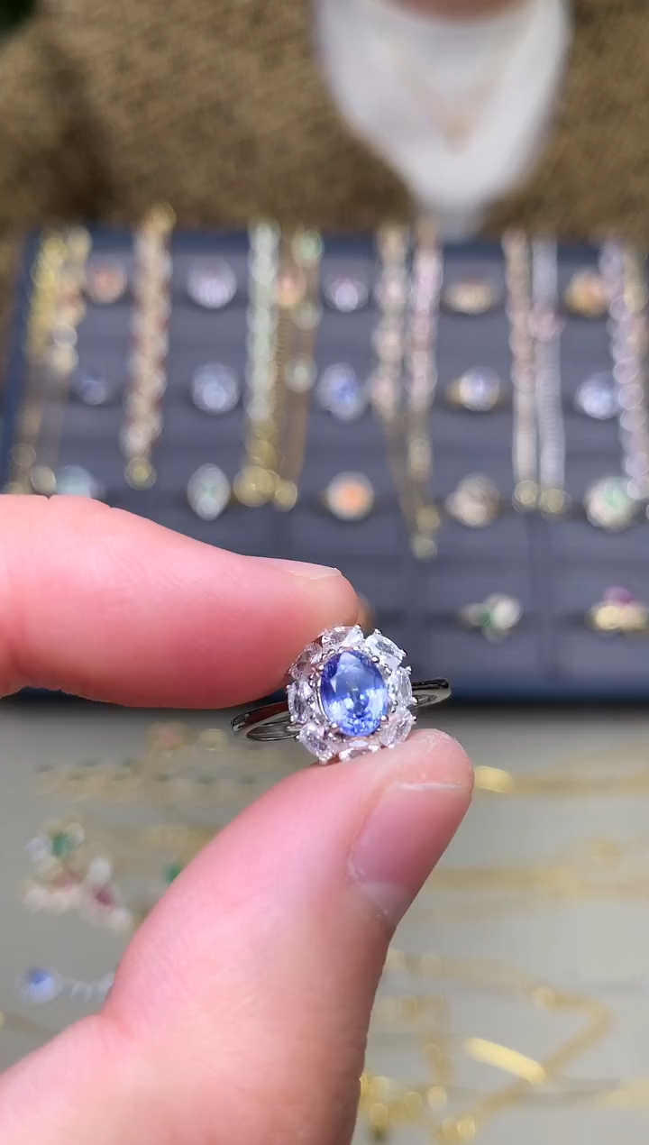 戒指蓝宝石银S925镶嵌戒指