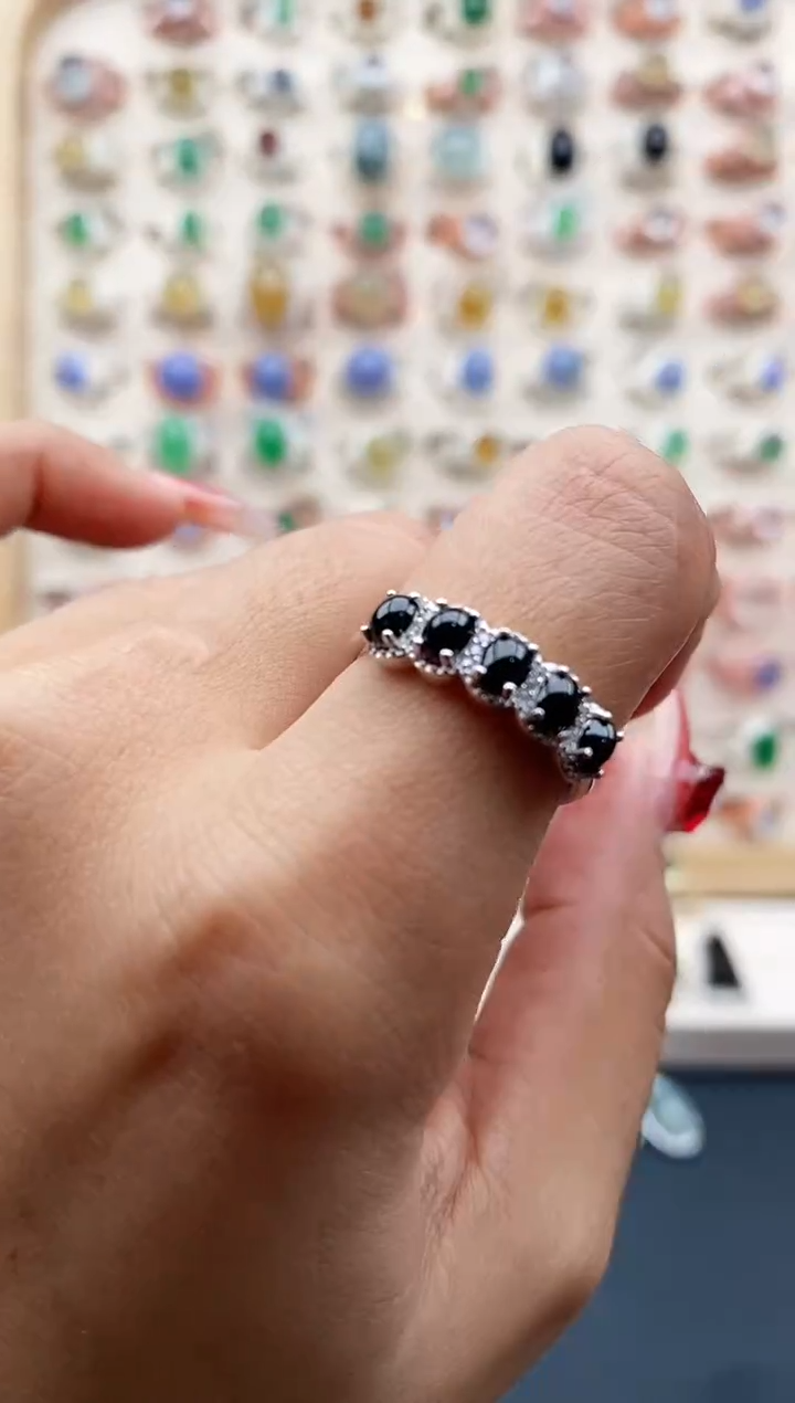 【闪购商品】翡翠戒指银S925镶嵌缅甸天然A货翡翠111  7+10