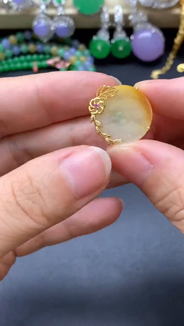 翡翠18K金镶嵌颈饰410-中国好珍宝