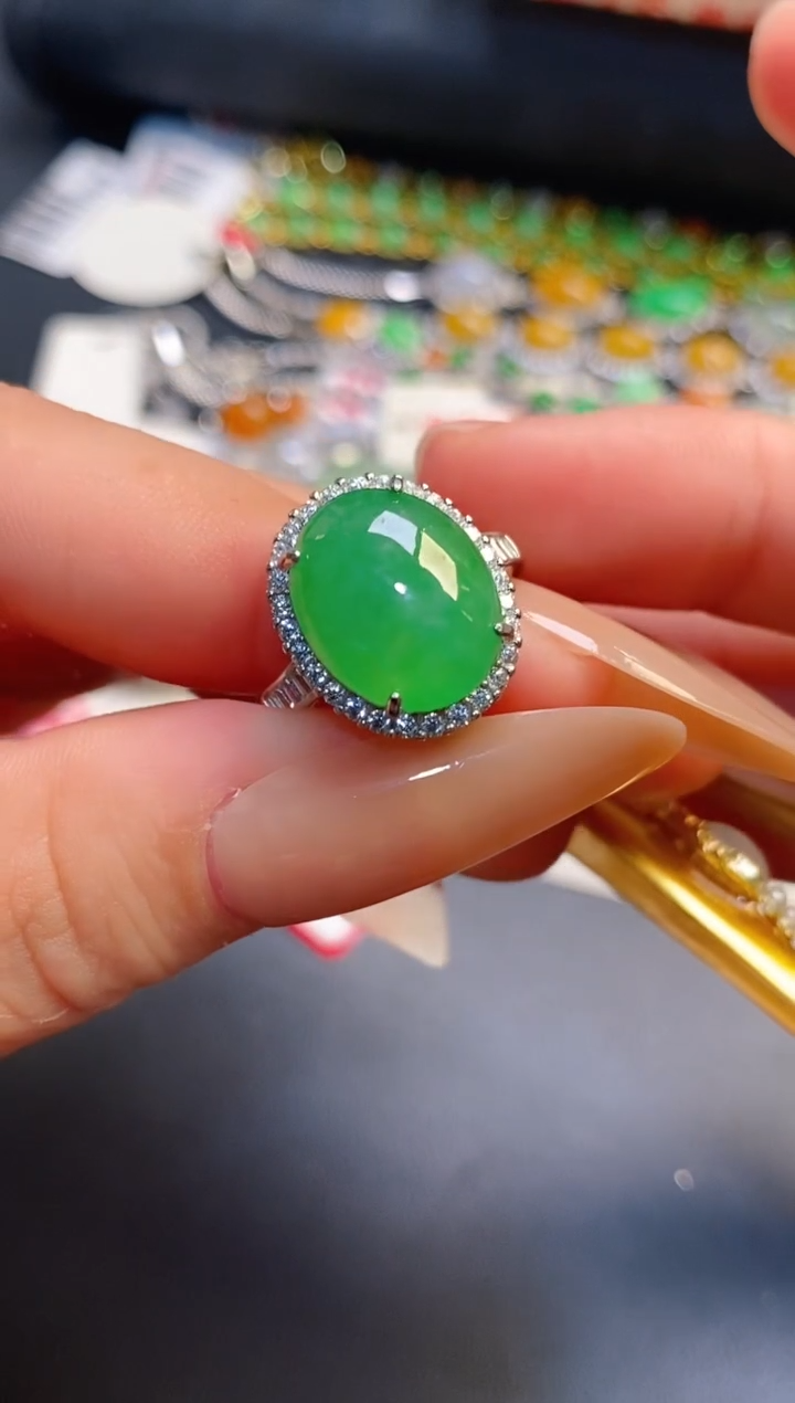 银S925镶嵌戒指翡翠天然