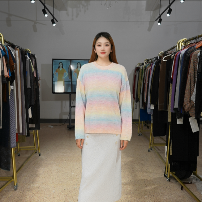 ZHENTISIMAN/ 水晶纱套头圆领衫马卡龙长袖意大利纱线针织TA5048