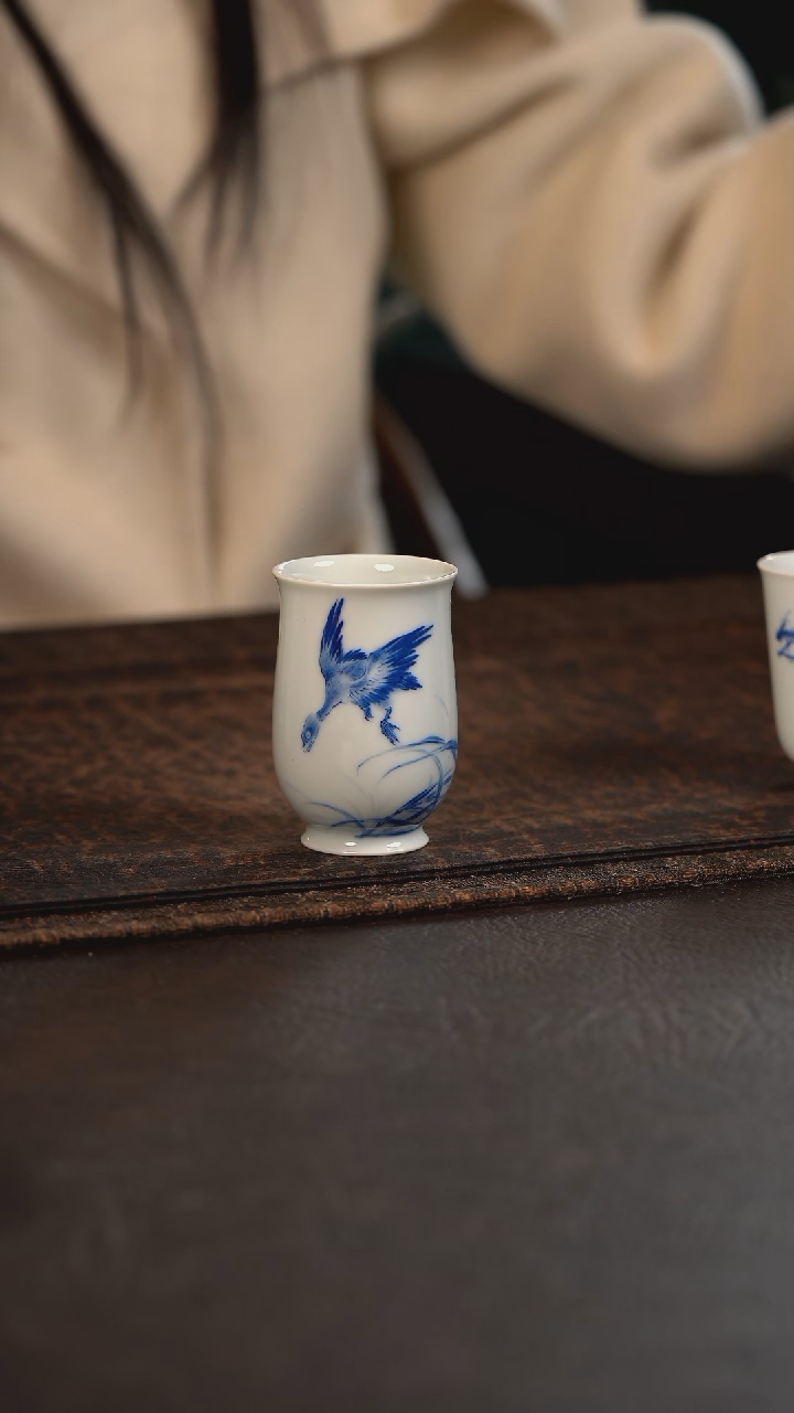 【闪购商品】杯方墨窑仿王步芦雁玉兰手握杯
