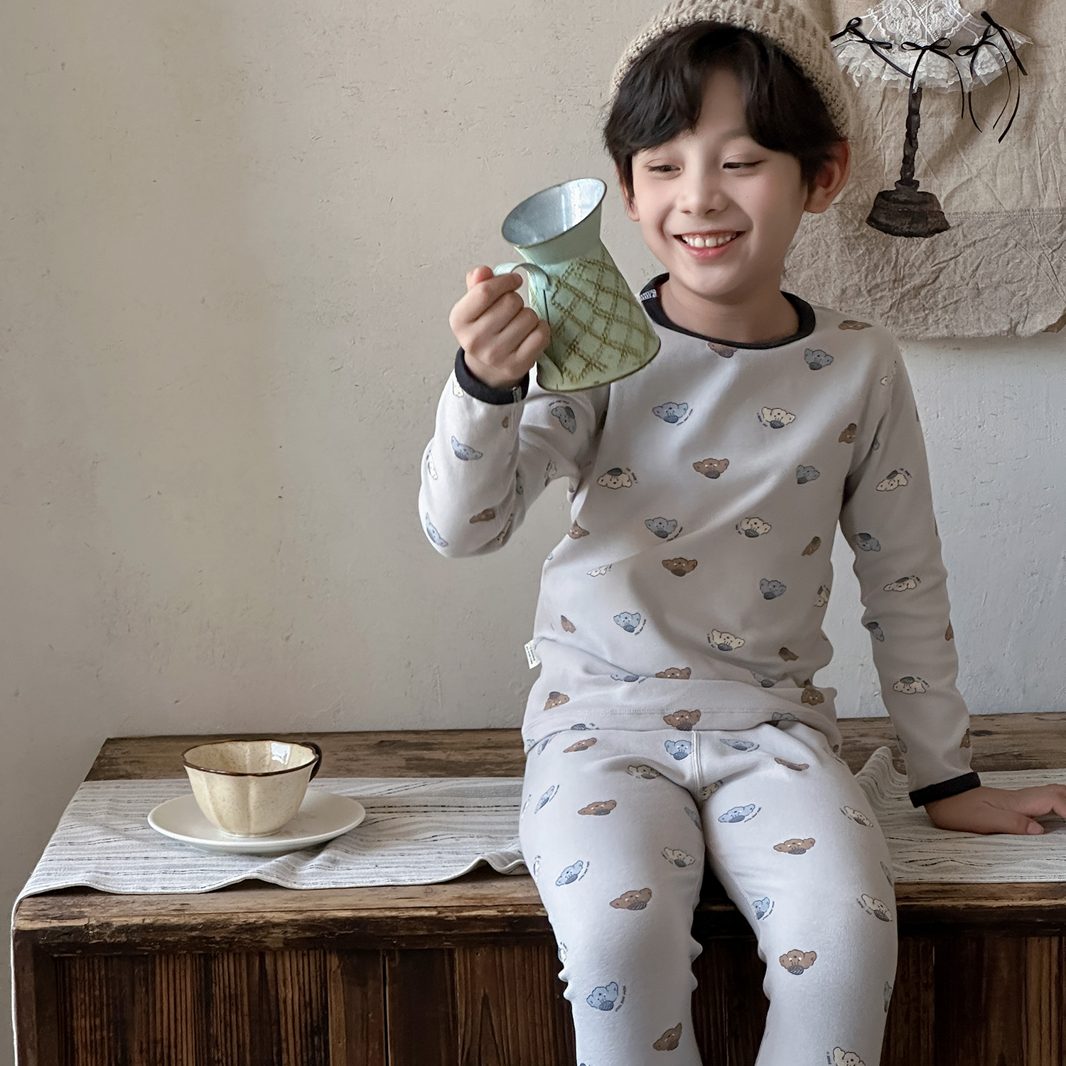 现货   秋冬季新款儿童男童女童保暖家居服套装110-43