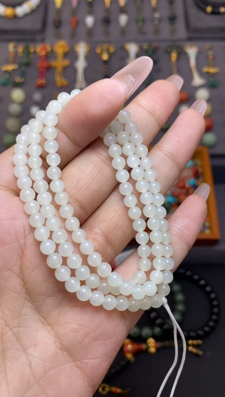 未镶嵌和田玉挂件5mm米达圆珠108