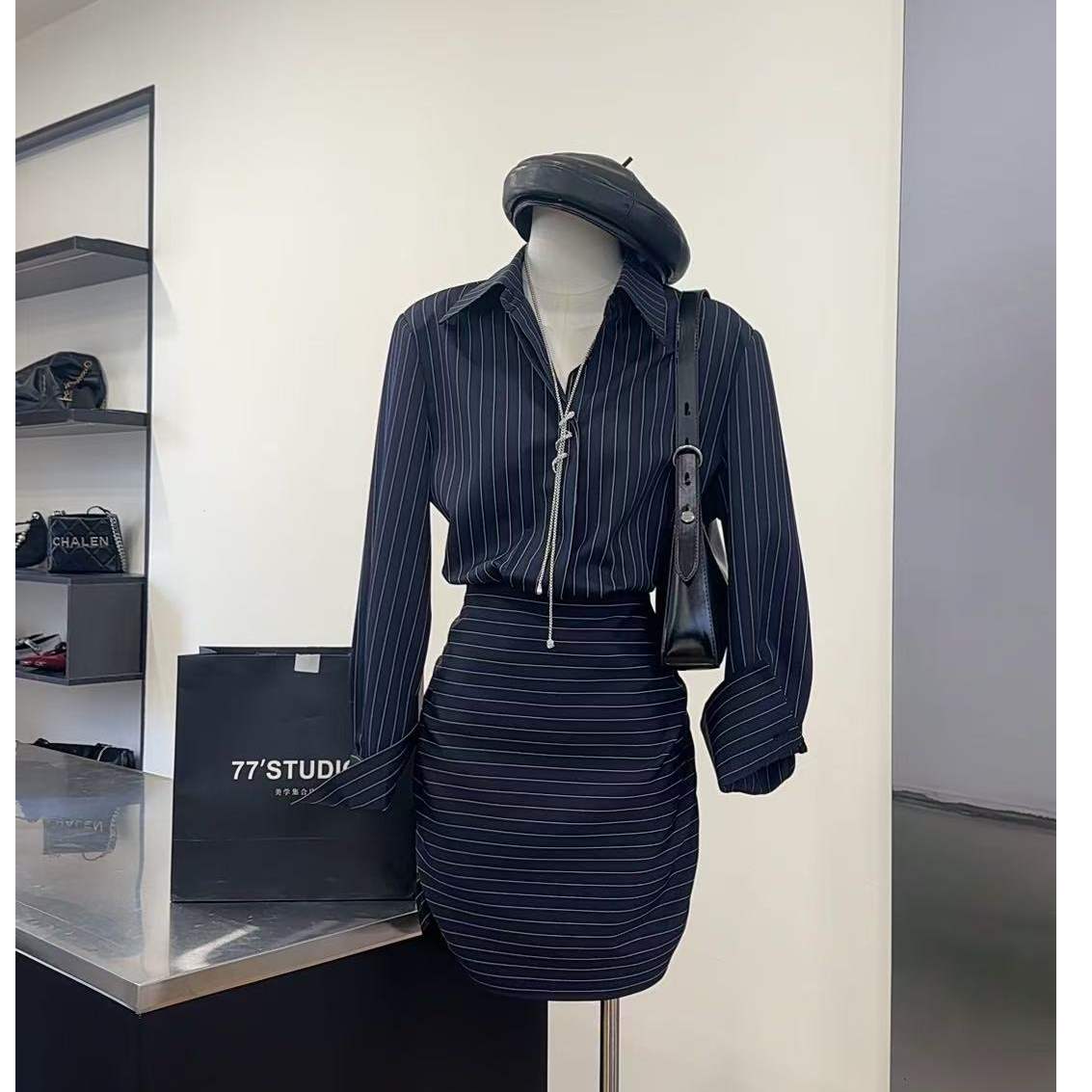 【海风知蓝】高定轻奢条纹衬衣裙-1998