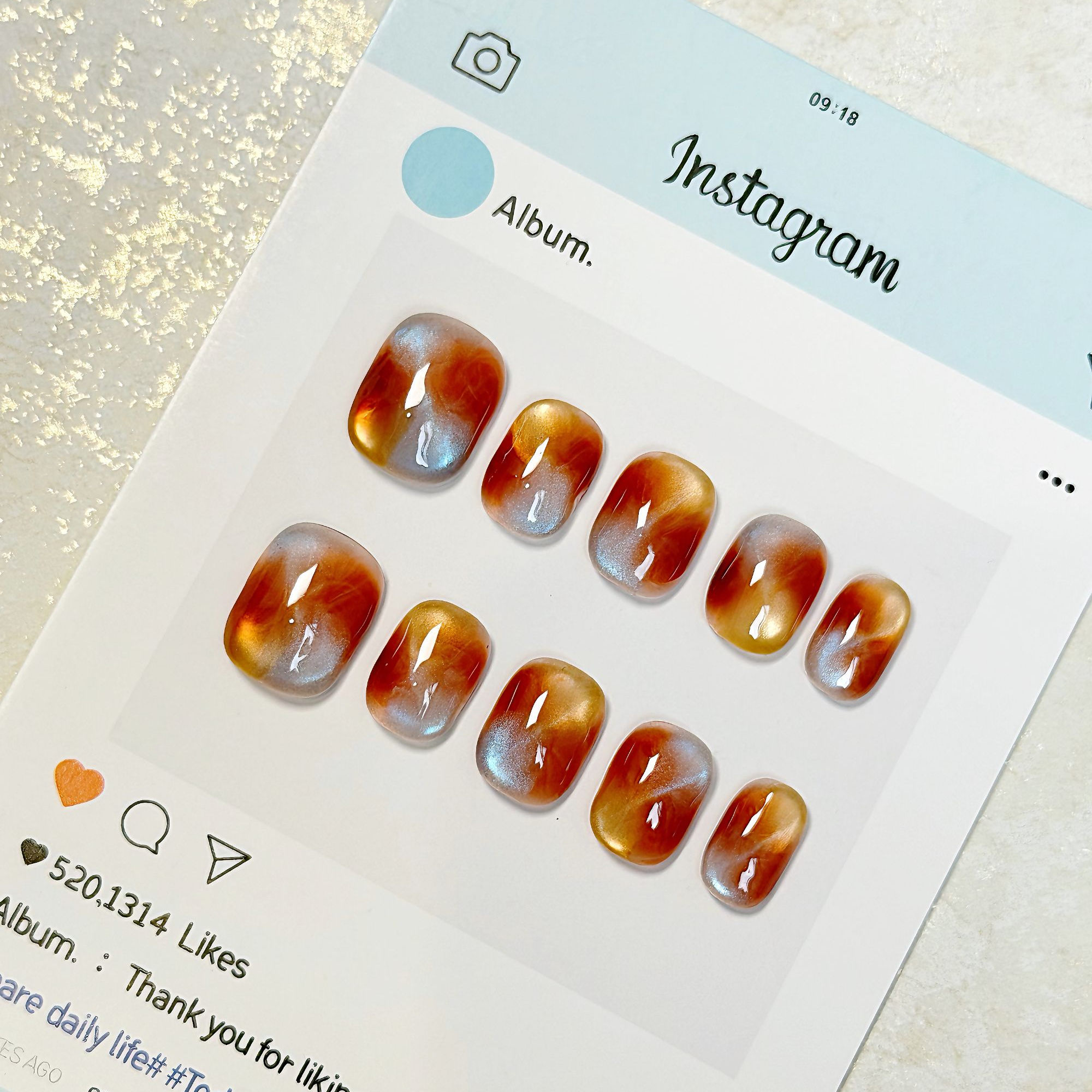 7·Orange【锦鲤】秋冬气质美甲时尚红蓝冰透晕染手工穿戴甲猫眼复古