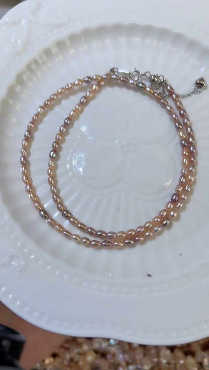 颈饰银S925镶嵌淡水珍珠无核糖果珍珠项链