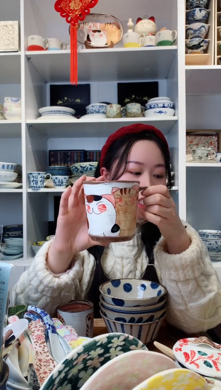 【闪购商品】钛合金波佐见烧猫咪马克杯