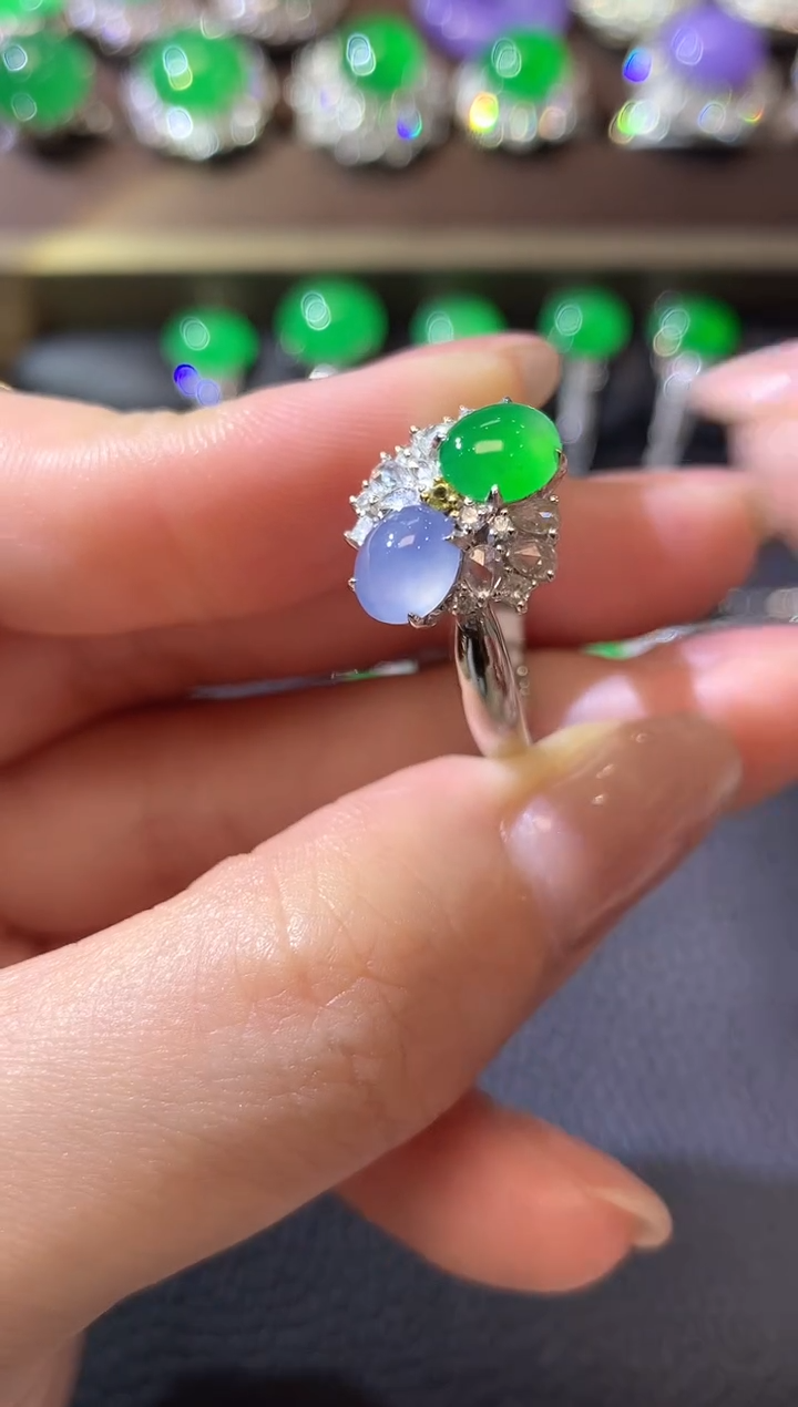 【闪购商品】翡翠戒指18K金镶嵌D61翡翠