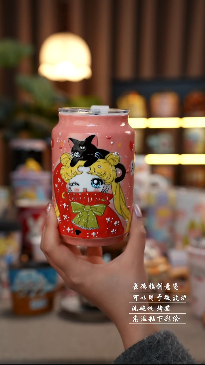 新年美少女罐杯景德镇陶瓷手工手绘创意瓷