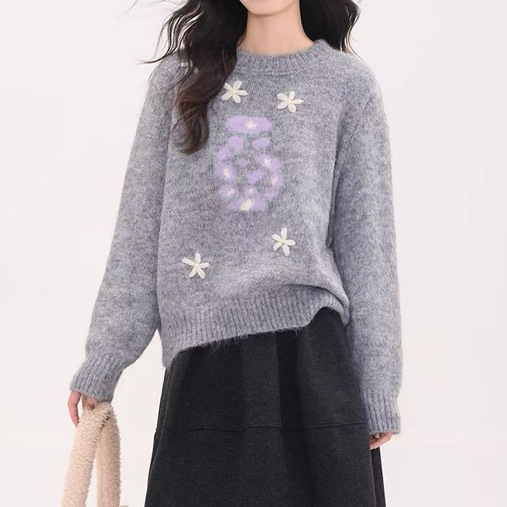 Malena Dream圆领设计款可爱提花针织毛衣 MD25010291