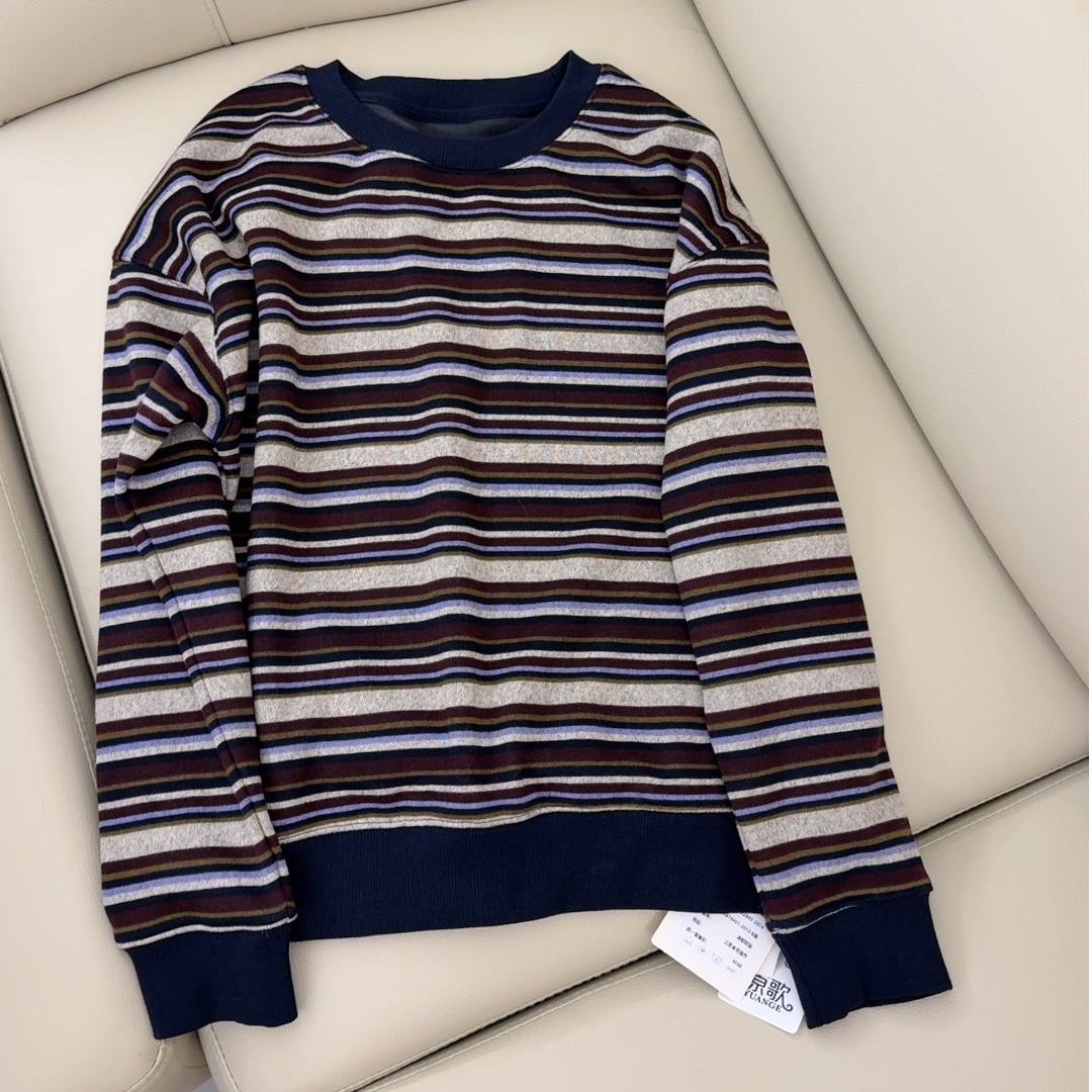 【原 歌】冬季新款简约百搭圆领彩条长袖卫衣衫YG1071