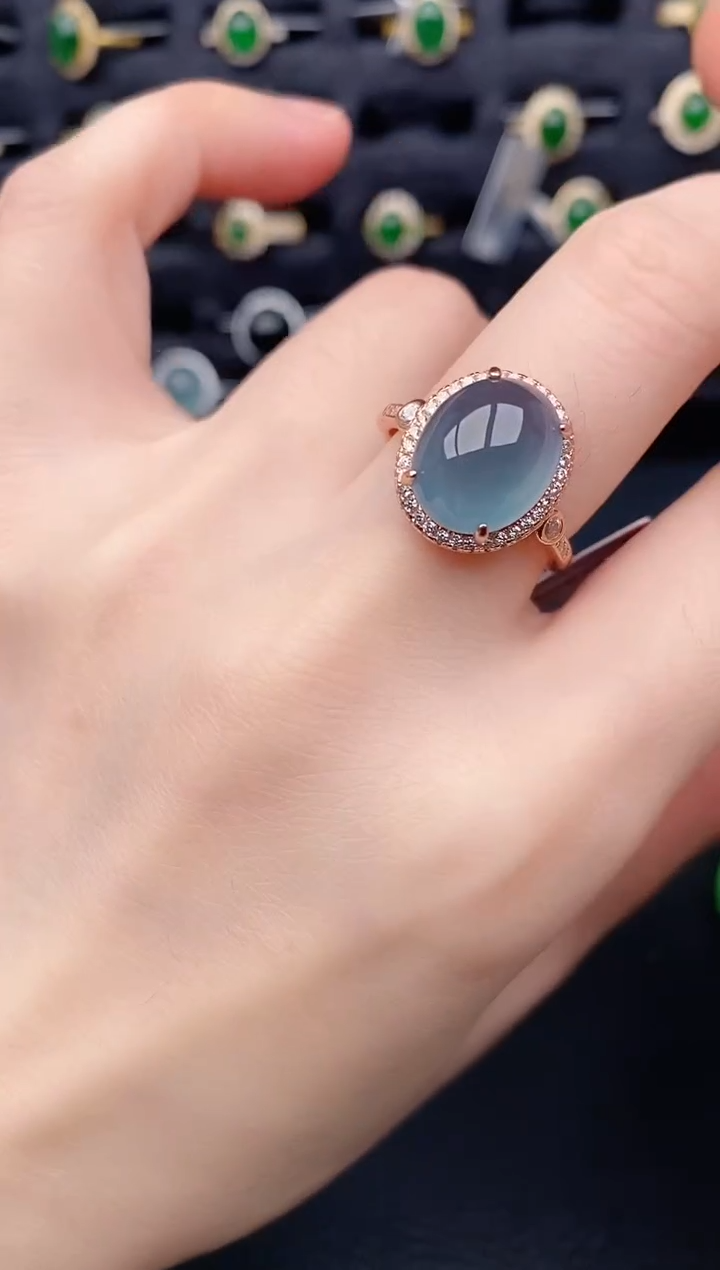 银S925镶嵌戒指翡翠天然a货翡翠128