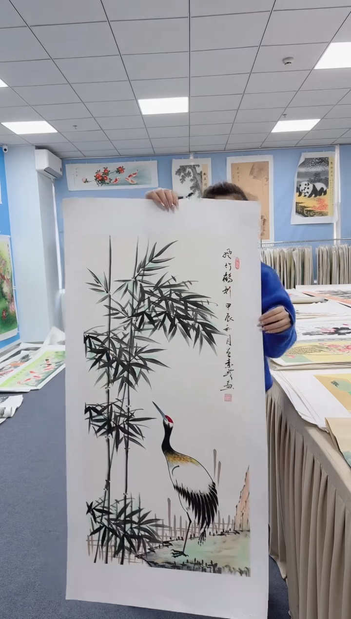 国画同类型随机竹子鹤