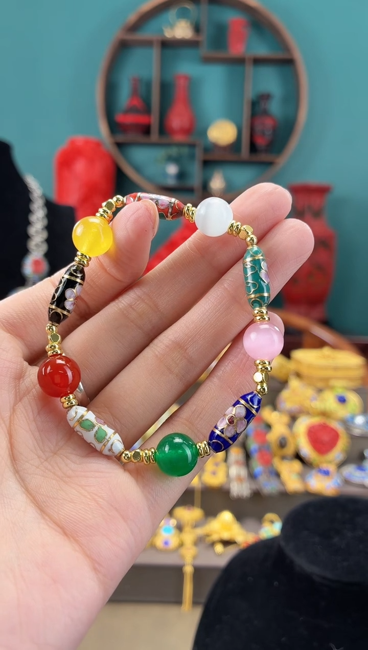 北****乡非遗手工景泰蓝竹节手串多宝色两条