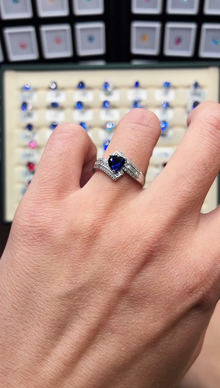 戒指蓝宝石银S925镶嵌1