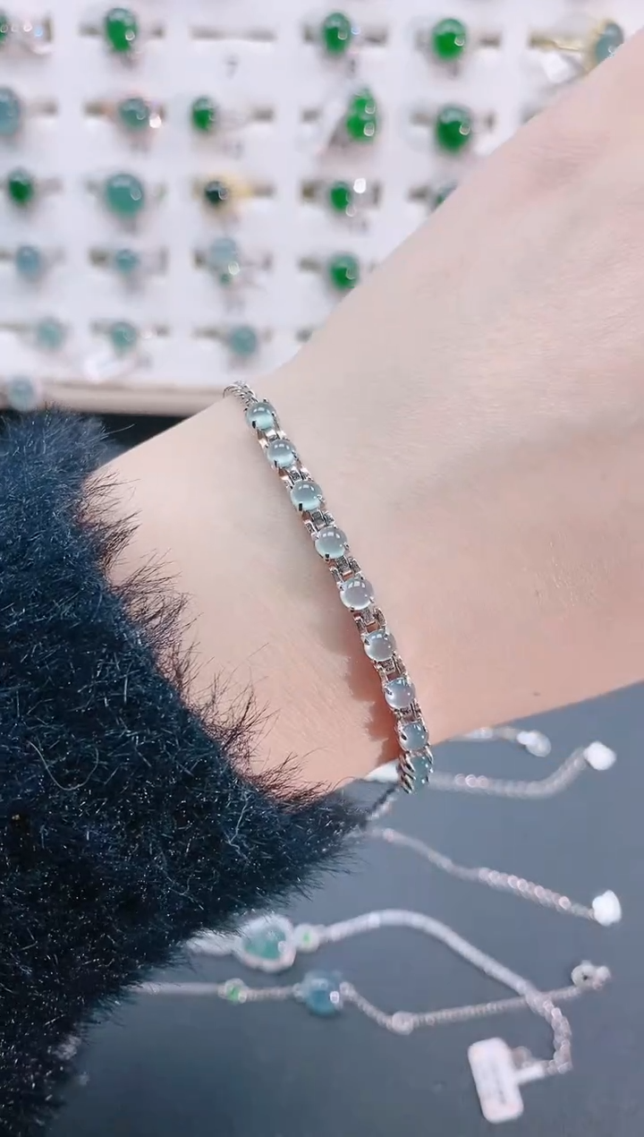 【闪购商品】翡翠手链银S925镶嵌天然翡翠