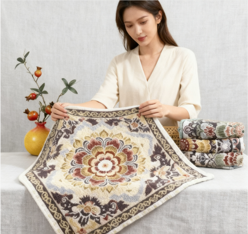 【3条装】秋桂缠枝-系列罗布麻纱布方巾35*35cm